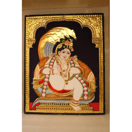 Gold Plated Handmade Lord krishna Naga Tanjore painting 