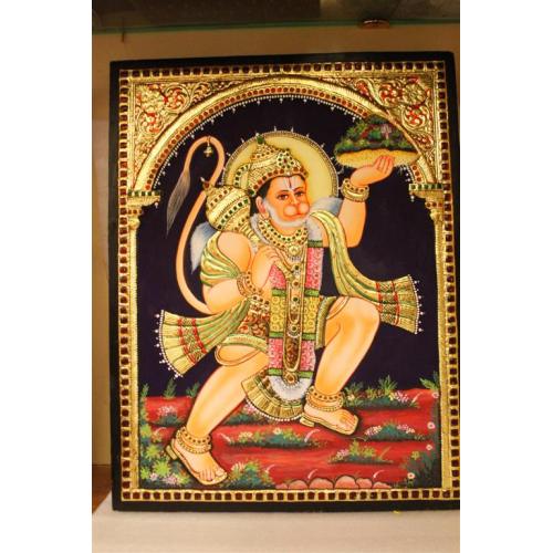 22ct Gold Handmade Lord Hanuman With Sanjeevani Tanjore Painting