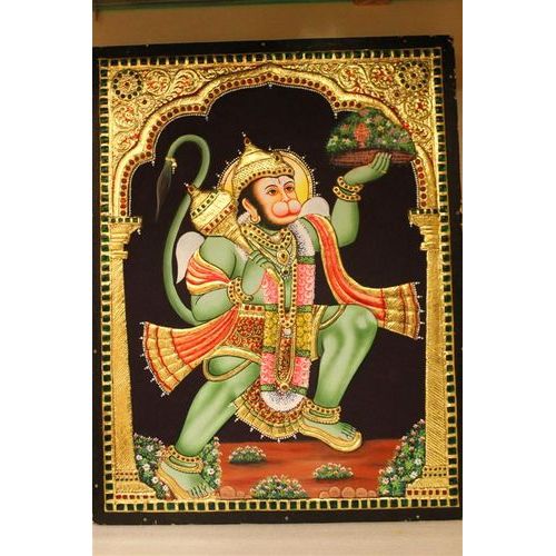 22ct Gold Handmade Lord Hanuman With Sanjeevani Tanjore Painting