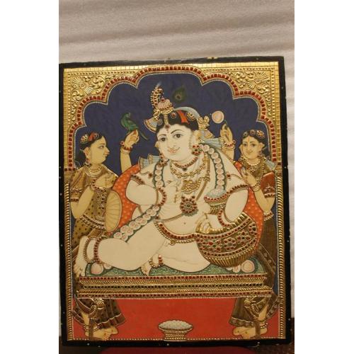 22ct Gold Handmade Lord Krishna Balakrishna Tanjore Painting