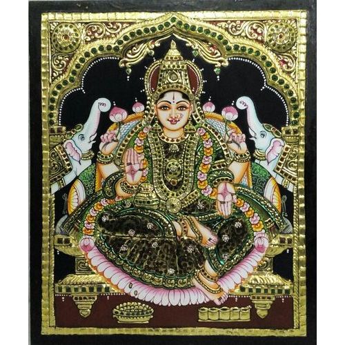 22ct Gold Handmade Goddess Lakshmi Gaja Lakshmi Tanjore Painting