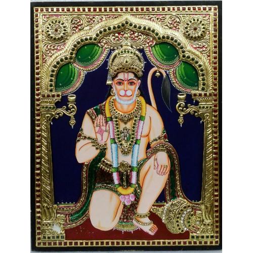 22ct Gold Handmade Lord Hanuman Abhaya Hastham Tanjore Painting