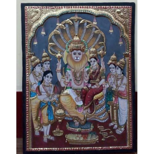 22ct Gold Lakshmi Narasimhar With Prahalatha Tanjore Painting
