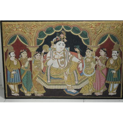 22ct Gold Handmade Lord Krishna in Mantap Tanjore Painting