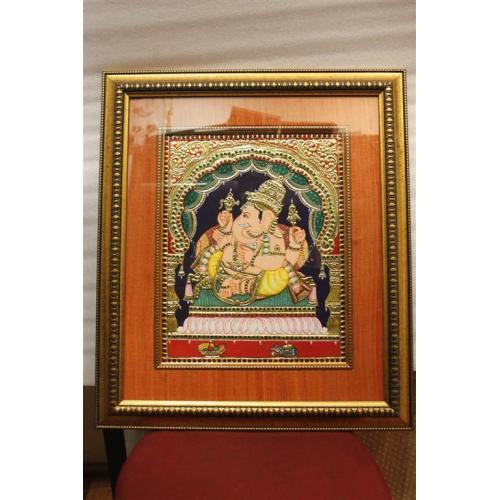 22ct Gold Handmade Lord Ganesha Relaxing Tanjore Painting