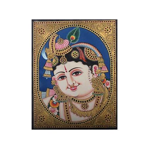 22ct Gold Handmade Lord Krishna Baby Face Tanjore Painting