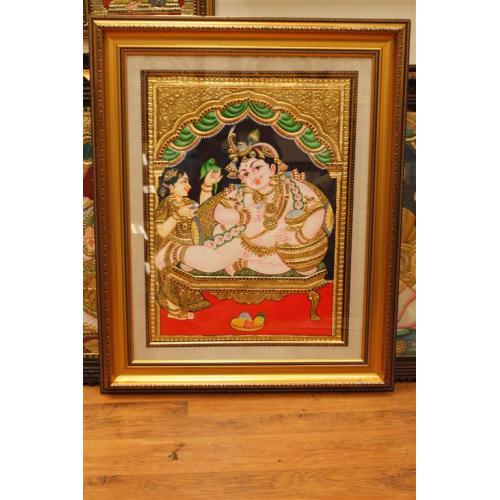 22ct Gold Handmade Lord Krishna Eating Butter Tanjore Painting