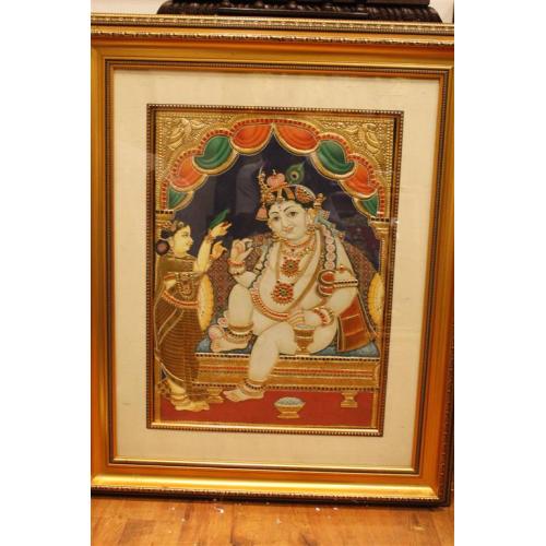 22ct Gold Lord Balakrishna Eating Butter Tanjore Painting