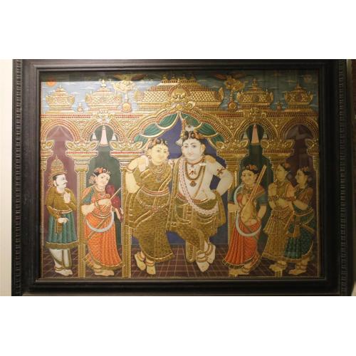 22ct Gold Lord Krishna in Rukmani Darbar Tanjore Painting