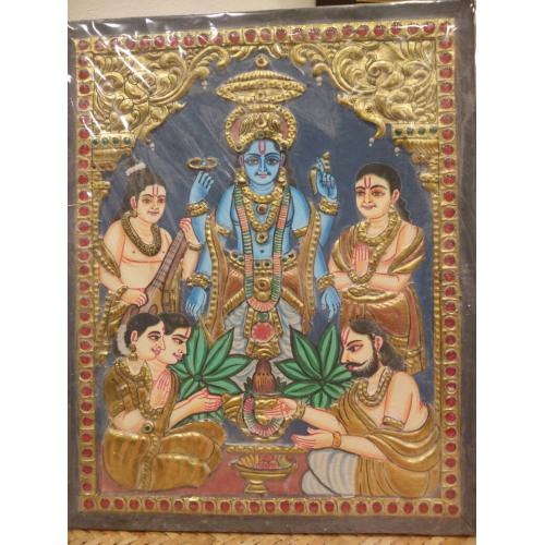 22ct Gold Handmade Lord Vishnu Sathyanarayana Tanjore Painting