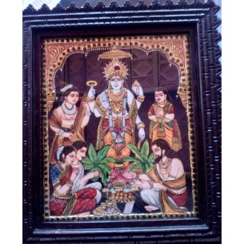 22ct Gold Handmade Lord Vishnu Sathyanarayana Tanjore Painting