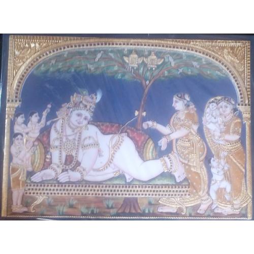 22ct Gold Lord Krishna Yasodha Damodara Leela Tanjore Painting