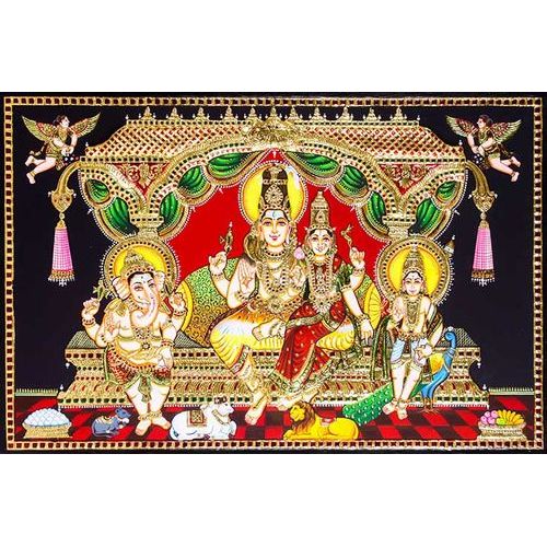 22ct Gold Handmade Lord Shiva Parvathi Family Tanjore Painting