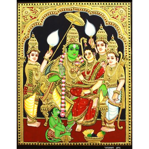 22ct Gold Handmade Lord Rama Pattabishekam Tanjore Painting