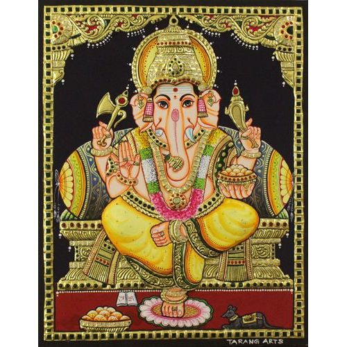 TANJORE PAINTING YELLOW DHOTHI GANESHA EMB