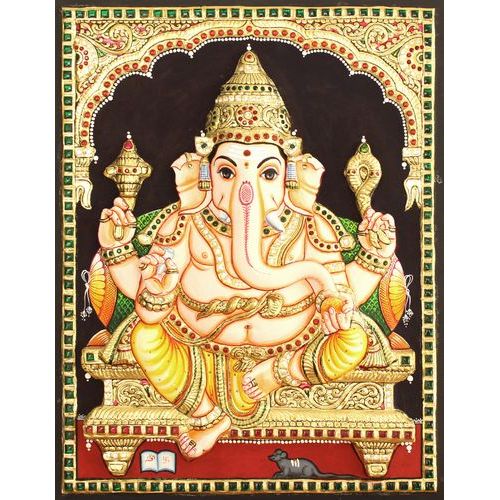 TANJORE PAINTING YELLOW DHOTHI GANESHA
