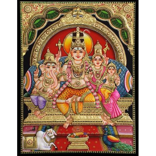 22ct Gold Handmade Lord Shiva Parvathi Family Tanjore Painting