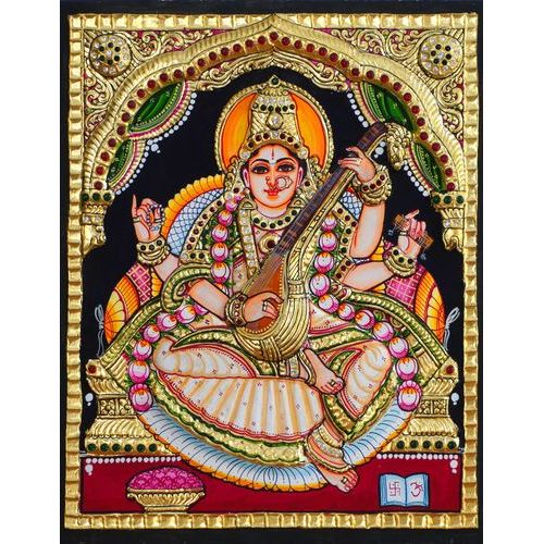 22ct Gold Handmade Goddess Saraswathi Tanjore Painting