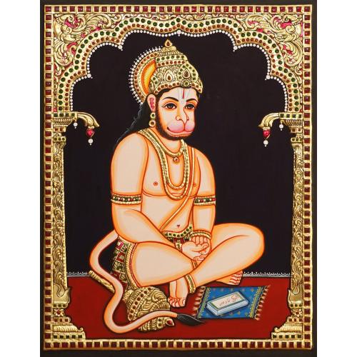 22ct Gold Handmade Lord Hanuman Praying Tanjore Painting