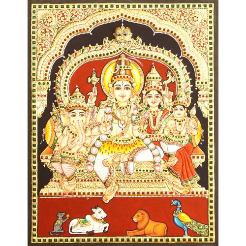 TANJORE PAINTING SHIVA FAMILY VERTICAL