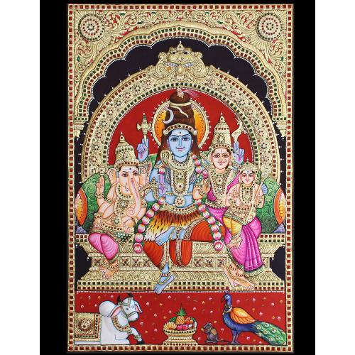 22ct Gold Handmade Lord Shiva Parvathi Family Tanjore Painting