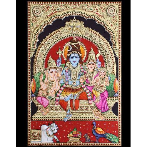 22ct Gold Handmade Lord Shiva Parvathi Family Tanjore Painting