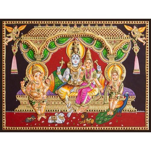 TANJORE PAINTING SHIVA FAMILY HORIZONTAL
