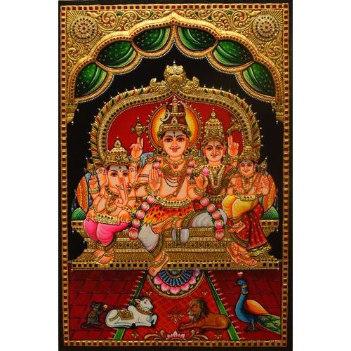 TANJORE PAINTING SHIVA FAMILY VERTICAL