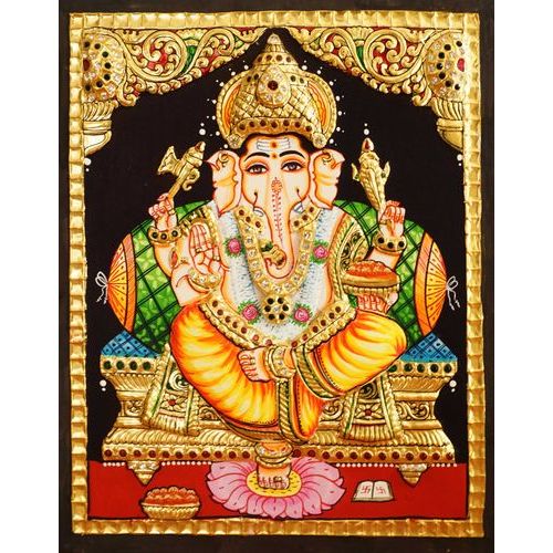 TANJORE PAINTING YELLOW DHOTHI GANESHA EMB