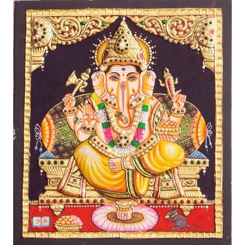 TANJORE PAINTING YELLOW DHOTHI GANESHA