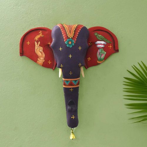 HAND-PAINTED VAAGAI WOODEN ELEPHANT HEAD