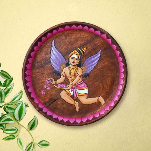 GANDHARVA HAND PAINTED WALL HANGING WOODEN PLATE