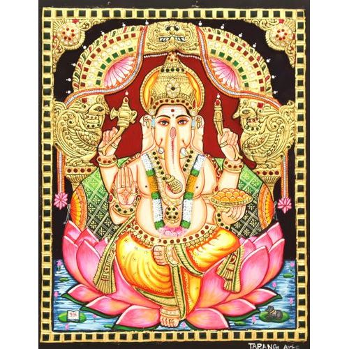 TANJORE PAINTING LOTUS GANESHA EMB